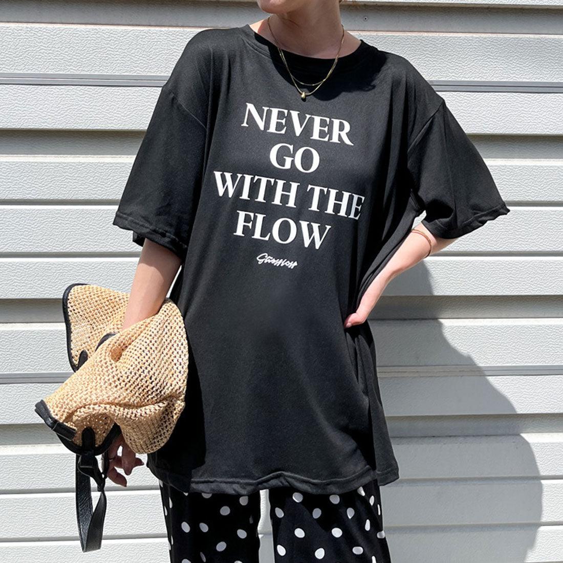 リアルスタイル REAL STYLE Tシャツ レディース 半袖 ゆったり 大きいサイズ 夏 薄手 シンプル ロゴ プリント ストレッチ カットソー トップス ロゴT プリントT (ブラック) ブラック