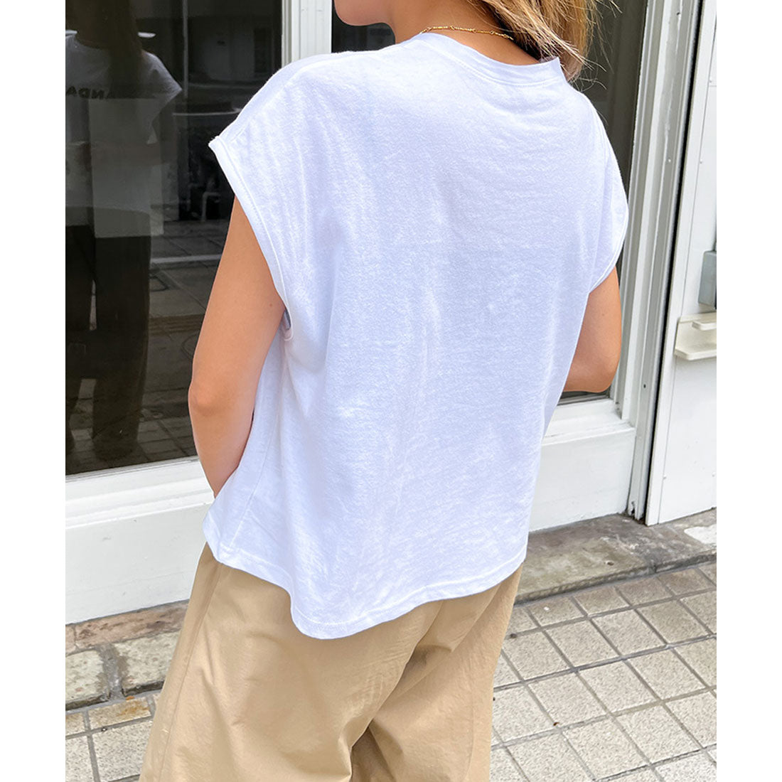 リアルスタイル REAL STYLE Tシャツ レディース 半袖 フレンチスリーブ タンクトップ 綿100% コットン ゆったり ショート丈 ロゴT カットソー トップス 薄手 韓国ファッション チンチャコリア (ホワイト) ホワイト