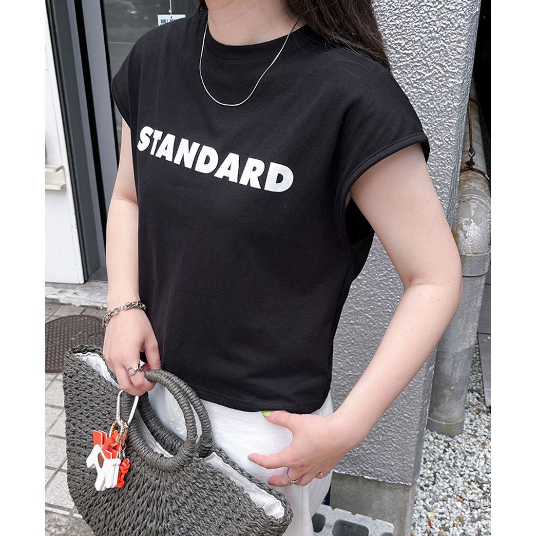 リアルスタイル REAL STYLE Tシャツ レディース 半袖 フレンチスリーブ タンクトップ 綿100% コットン ゆったり ショート丈 ロゴT カットソー トップス 薄手 韓国ファッション チンチャコリア (ホワイト) ホワイト