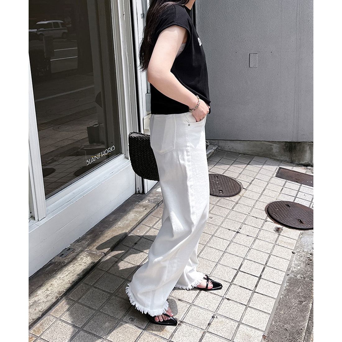 リアルスタイル REAL STYLE Tシャツ レディース 半袖 フレンチスリーブ タンクトップ 綿100% コットン ゆったり ショート丈 ロゴT カットソー トップス 薄手 韓国ファッション チンチャコリア (ホワイト) ホワイト