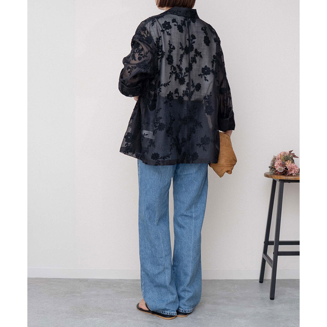 リアルスタイル REAL STYLE シアージャケット レディース 夏 秋 長袖 シャツ テーラード 前開き アウター 羽織り 上着 きれいめ カジュアル 上品 花柄 刺繍 ゆったり (アイボリー) アイボリー