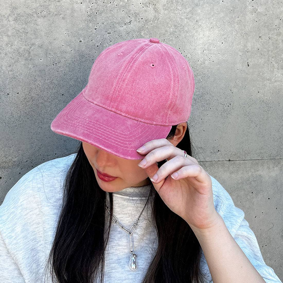 リアルスタイル REAL STYLE キャップ レディース メンズ 深め 大きいサイズ つば長 帽子 紫外線 UV コットン 綿 おしゃれ シンプル カジュアル ヴィンテージ風 (ピンクパープル) ピンクパープル