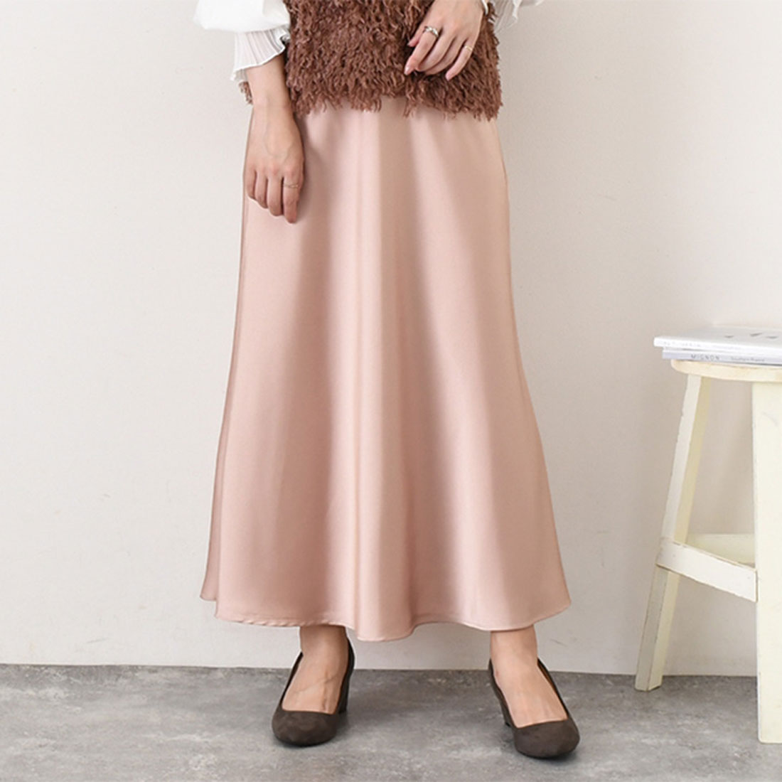 リアルスタイル REAL STYLE マーメイドスカート ロング マキシ マーメイド フレア Aライン サテン 光沢 秋 冬 ウエストゴム ストレッチ ファスナー ボトムス オフィス きれいめ 上品 (ピンク) ピンク