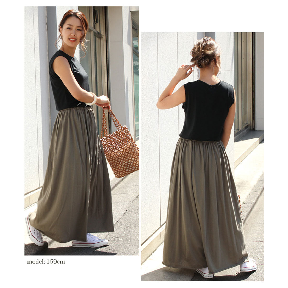 リアルスタイル REAL STYLE スカート レディース ロング フレアスカート マキシスカート カットオフ 綿100% コットン 無地