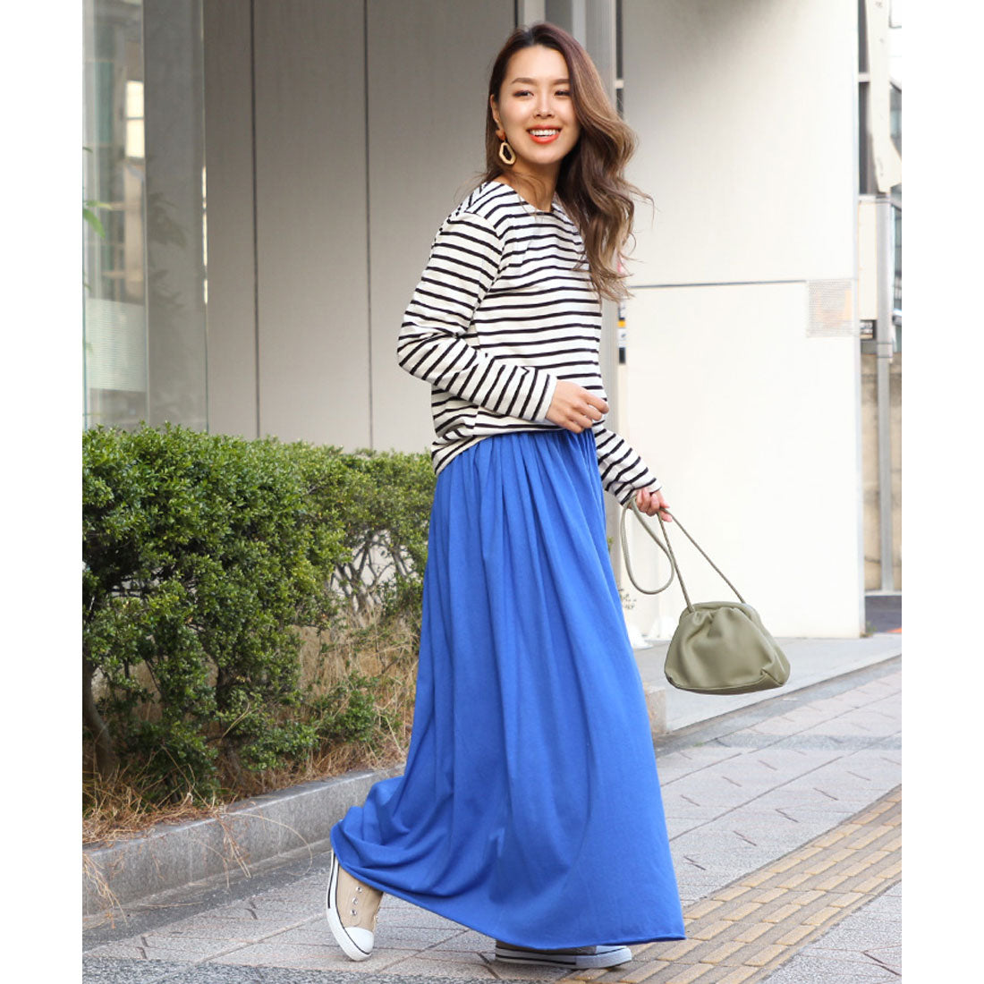 リアルスタイル REAL STYLE スカート レディース ロング フレアスカート マキシスカート カットオフ 綿100% コットン 無地