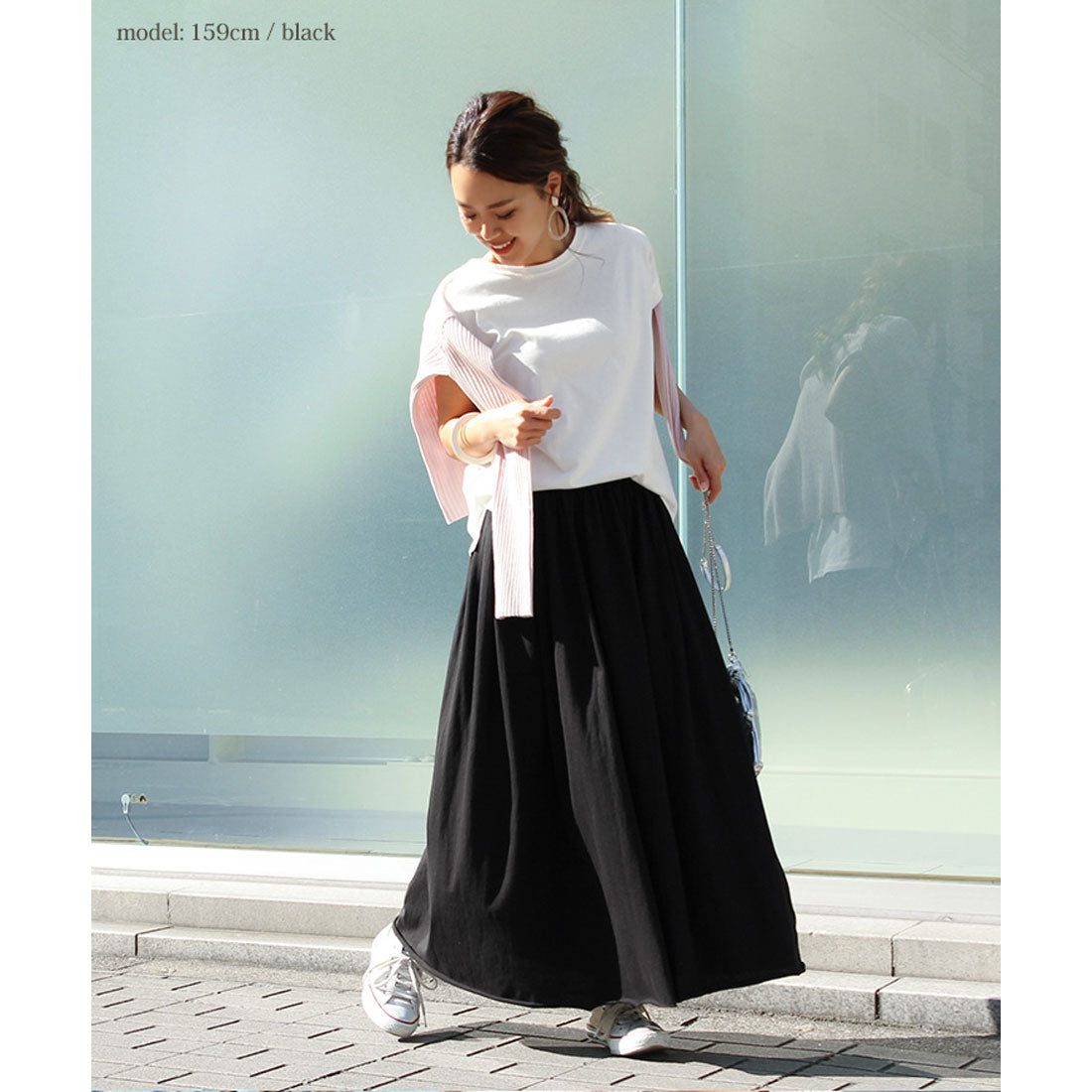 リアルスタイル REAL STYLE スカート レディース ロング フレアスカート マキシスカート カットオフ 綿100% コットン 無地