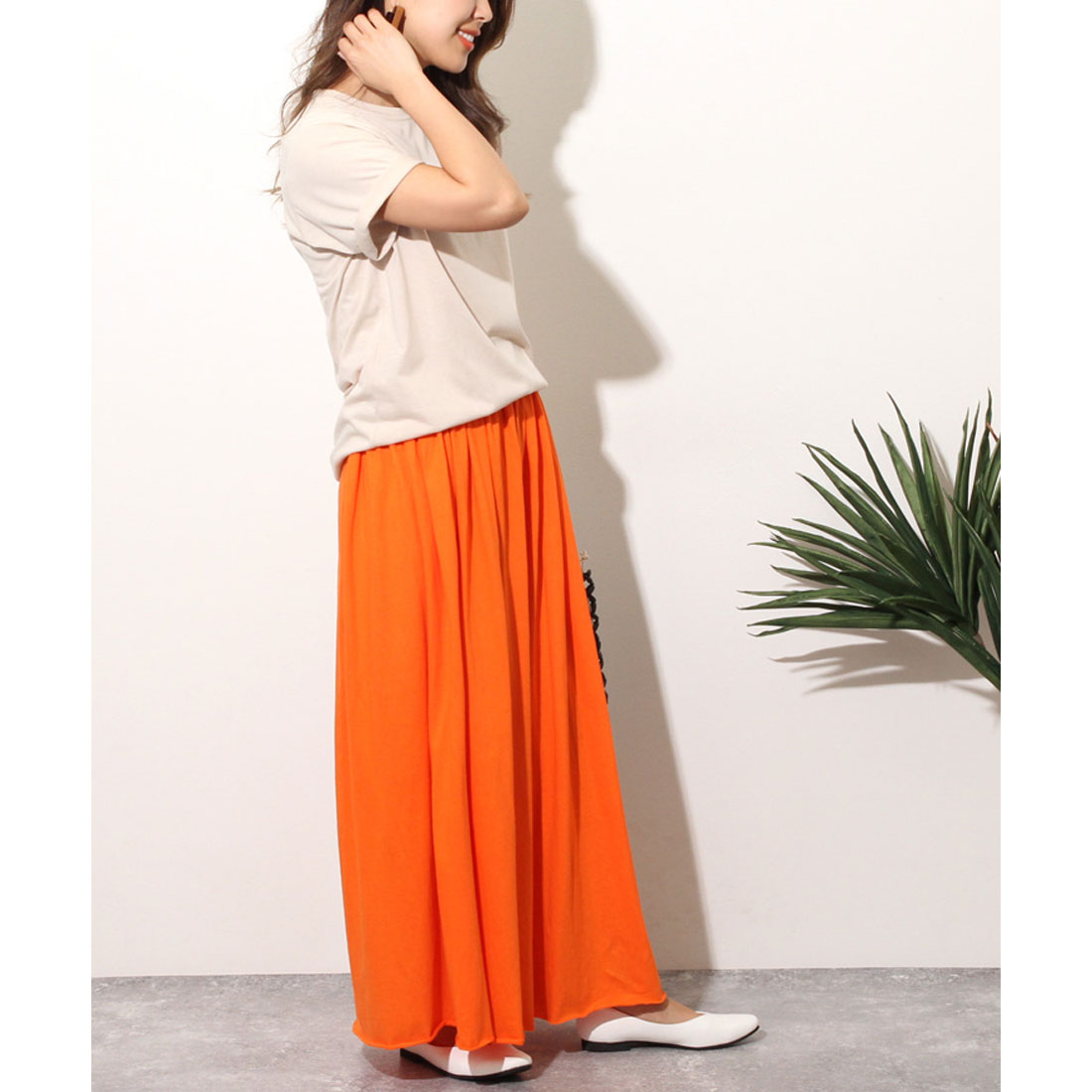 リアルスタイル REAL STYLE スカート レディース ロング フレアスカート マキシスカート カットオフ 綿100% コットン 無地
