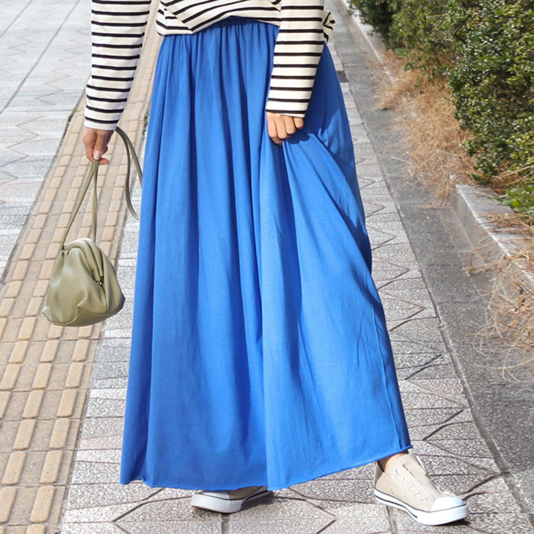 リアルスタイル REAL STYLE スカート レディース ロング フレアスカート マキシスカート カットオフ 綿100% コットン 無地