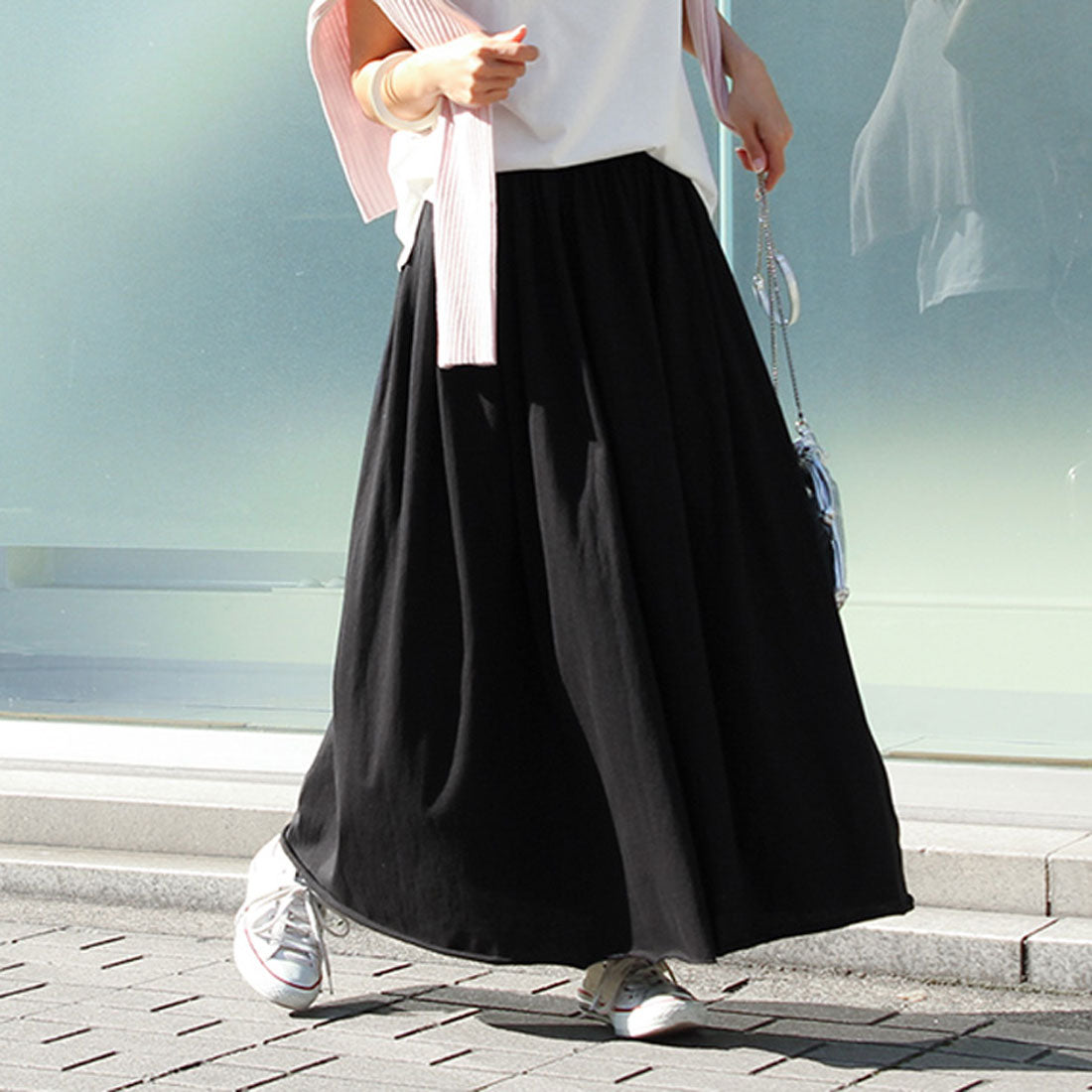 リアルスタイル REAL STYLE スカート レディース ロング フレアスカート マキシスカート カットオフ 綿100% コットン 無地