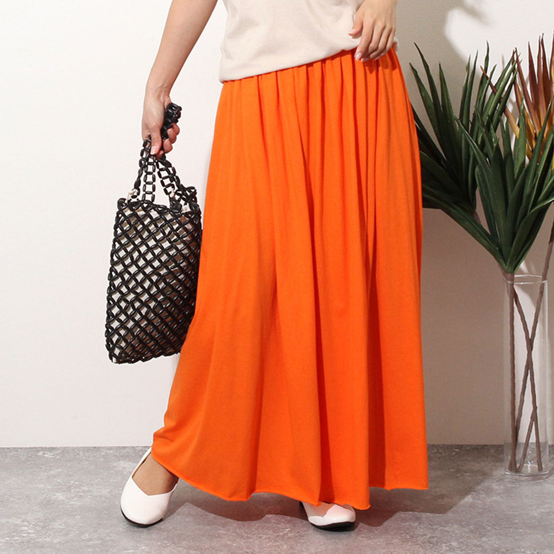 リアルスタイル REAL STYLE スカート レディース ロング フレアスカート マキシスカート カットオフ 綿100% コットン 無地