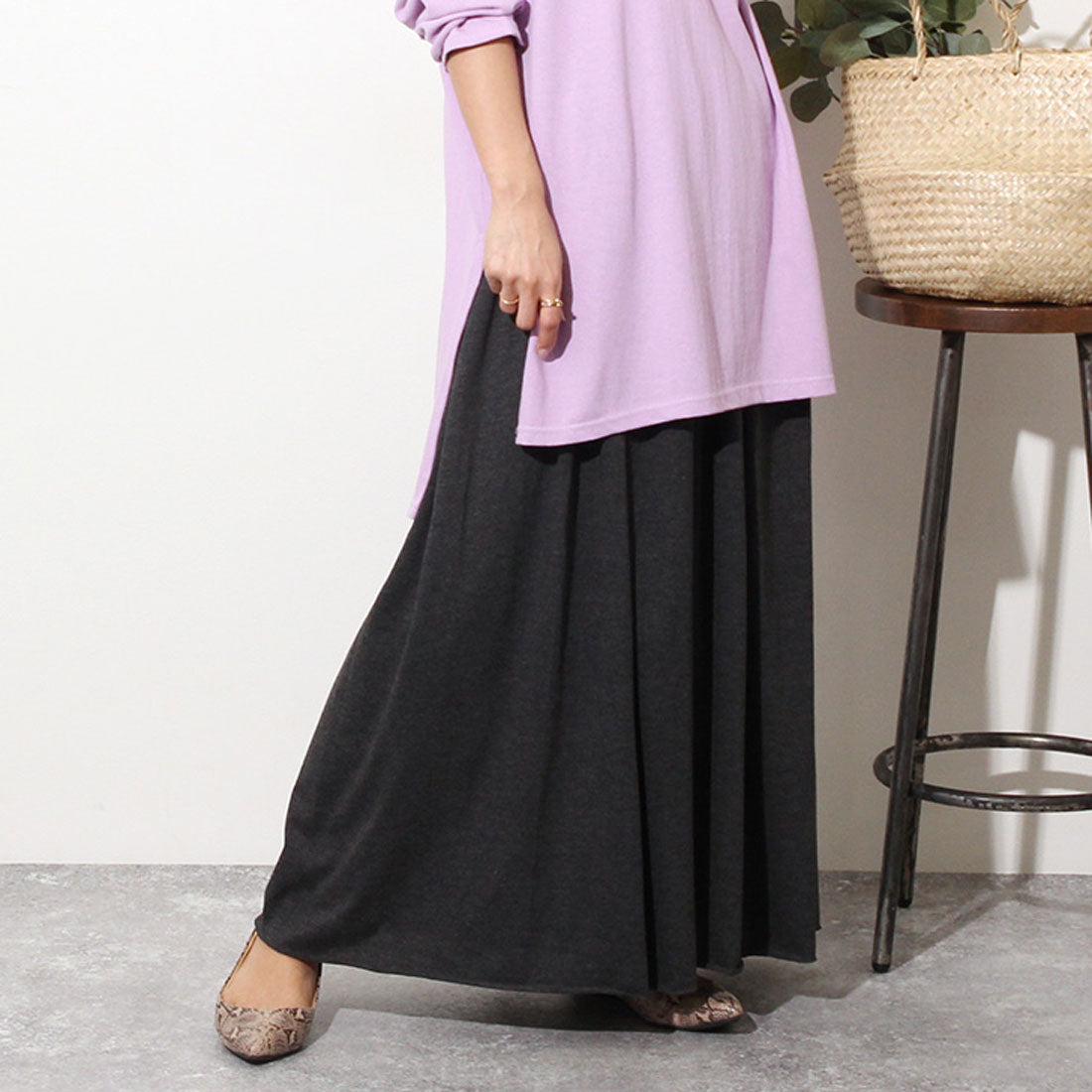リアルスタイル REAL STYLE スカート レディース ロング フレアスカート マキシスカート カットオフ 綿100% コットン 無地