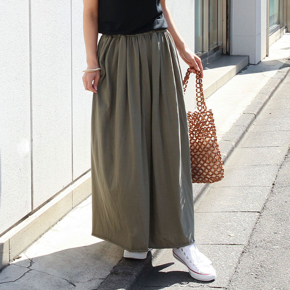 リアルスタイル REAL STYLE スカート レディース ロング フレアスカート マキシスカート カットオフ 綿100% コットン 無地