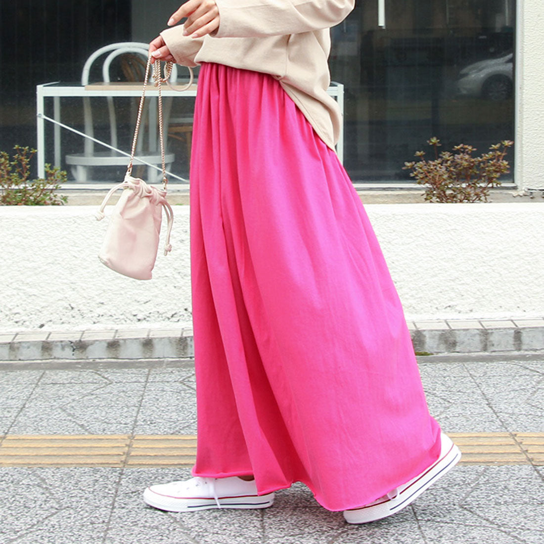 リアルスタイル REAL STYLE スカート レディース ロング フレアスカート マキシスカート カットオフ 綿100% コットン 無地