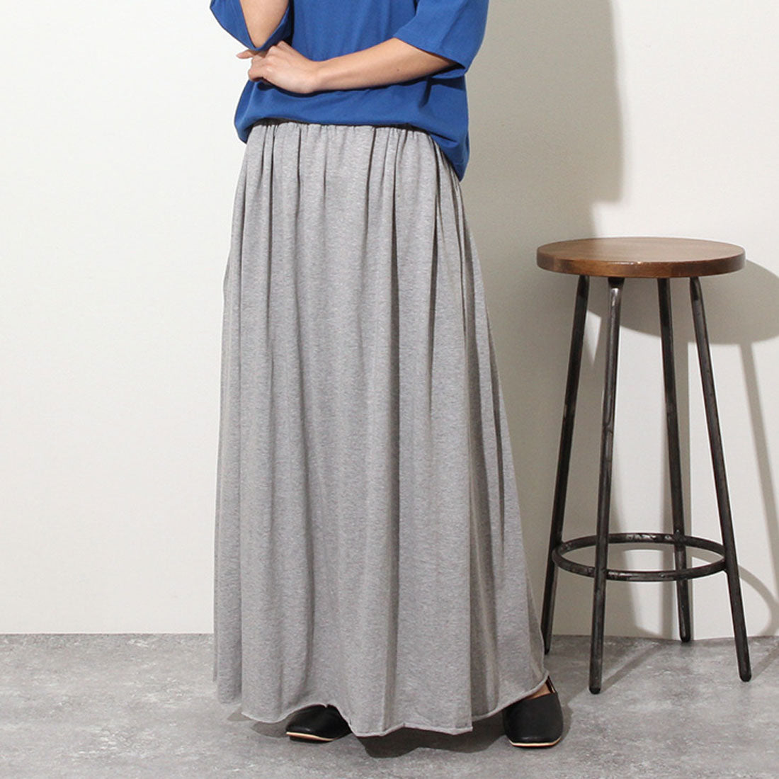 リアルスタイル REAL STYLE スカート レディース ロング フレアスカート マキシスカート カットオフ 綿100% コットン 無地