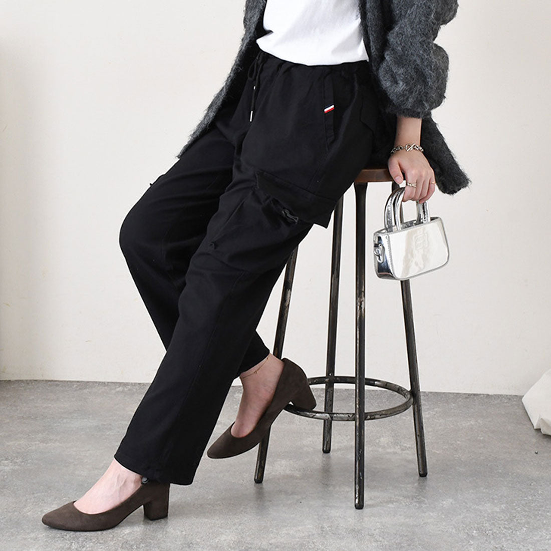 リアルスタイル REAL STYLE カーゴパンツ レディース ジョガーパンツ ワイドパンツ 薄手 秋 迷彩柄 無地 カーキ ゆったり ウエストゴム ボトムス 2way ミリタリー (カーキ) カーキ