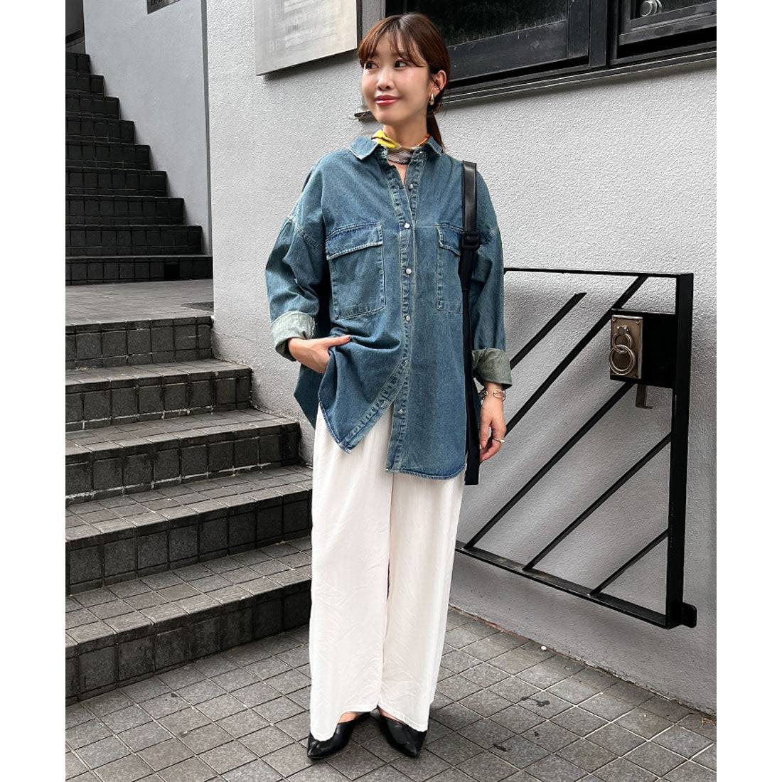 リアルスタイル REAL STYLE デニムジャケット レディース 長め 春 秋 シャツ カジュアル アウター 羽織り ジージャン Gジャン 長袖 ロング丈 大きいサイズ 古着風 (ブラック(3)) ブラック(3)