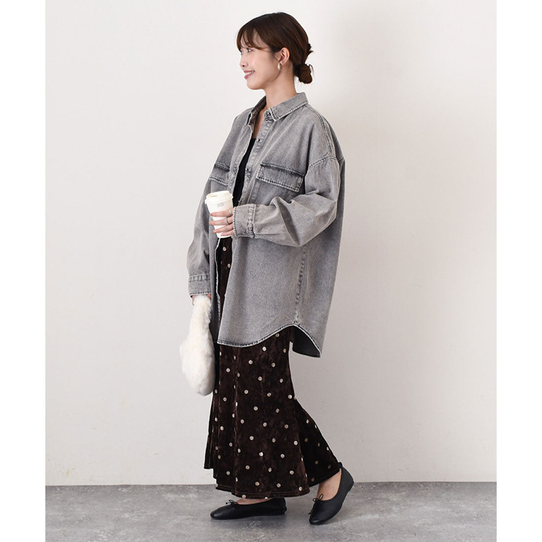 リアルスタイル REAL STYLE デニムジャケット レディース 長め 春 秋 シャツ カジュアル アウター 羽織り ジージャン Gジャン 長袖 ロング丈 大きいサイズ 古着風 (ブラック(3)) ブラック(3)