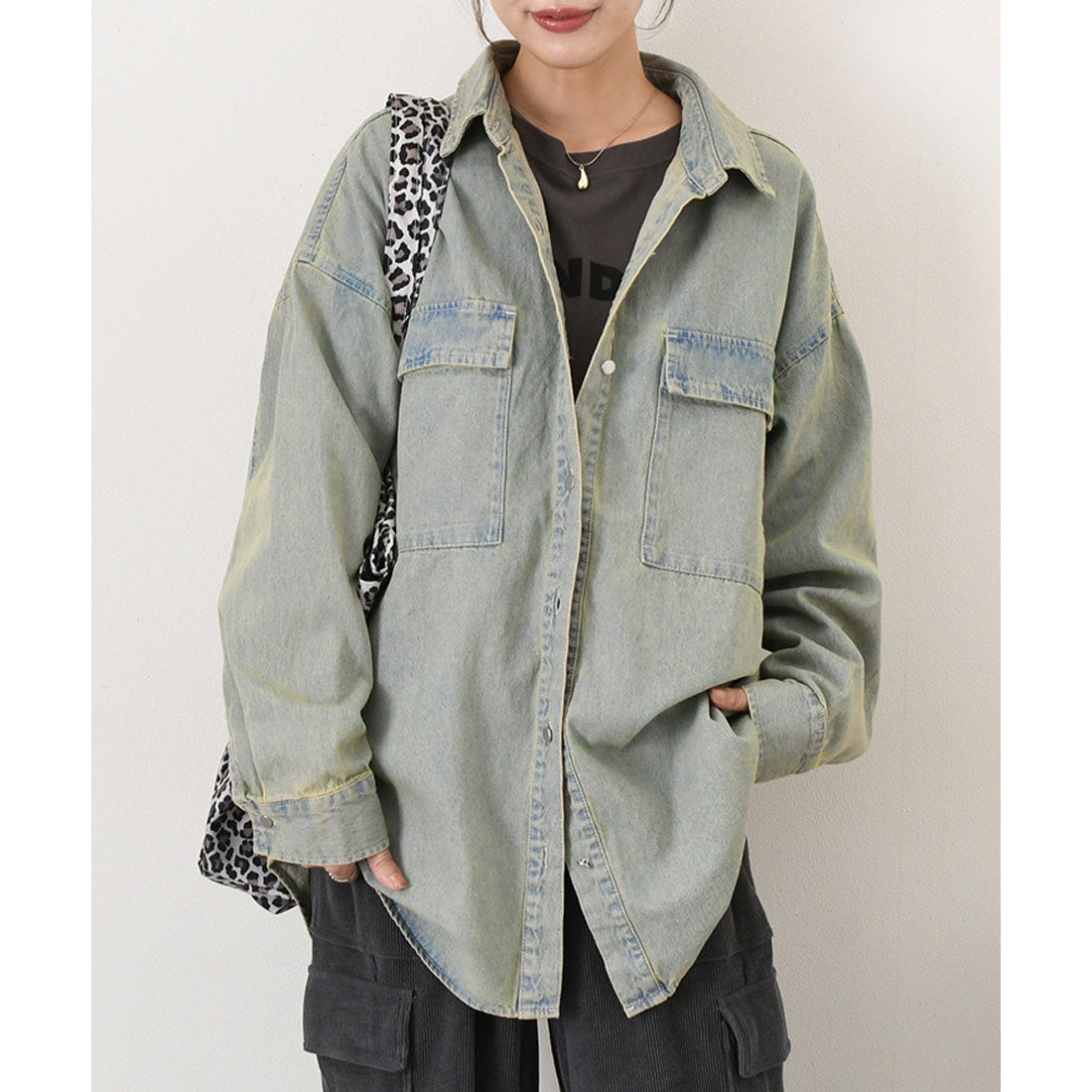 リアルスタイル REAL STYLE デニムジャケット レディース 長め 春 秋 シャツ カジュアル アウター 羽織り ジージャン Gジャン 長袖 ロング丈 大きいサイズ 古着風 (ブラック(3)) ブラック(3)