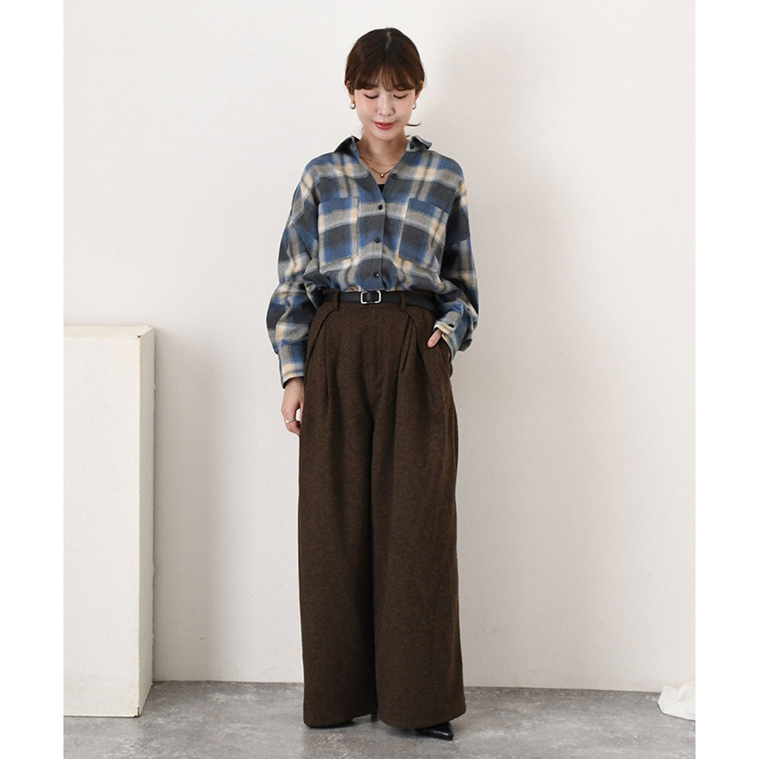 リアルスタイル REAL STYLE シャツ レディース チェック柄 長袖 秋 冬 大きい ビエラ オフィス きれいめ カジュアル トップス アウター 羽織り 大きいサイズ 薄手 (ブラック(6)) ブラック(6)