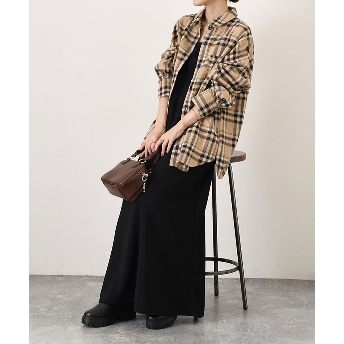 リアルスタイル REAL STYLE シャツ レディース チェック柄 長袖 秋 冬 大きい ビエラ オフィス きれいめ カジュアル トップス アウター 羽織り 大きいサイズ 薄手 (ブラック(6)) ブラック(6)