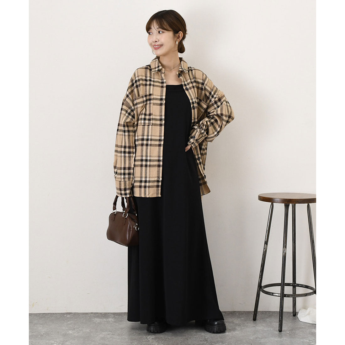 リアルスタイル REAL STYLE シャツ レディース チェック柄 長袖 秋 冬 大きい ビエラ オフィス きれいめ カジュアル トップス アウター 羽織り 大きいサイズ 薄手 (ブラック(6)) ブラック(6)
