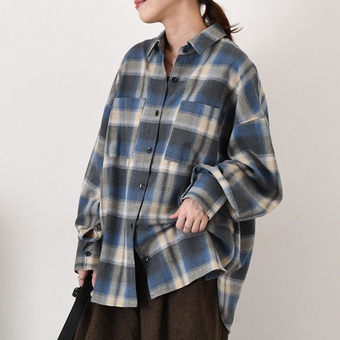 リアルスタイル REAL STYLE シャツ レディース チェック柄 長袖 秋 冬 大きい ビエラ オフィス きれいめ カジュアル トップス アウター 羽織り 大きいサイズ 薄手 (ブルー(8)) ブルー(8)