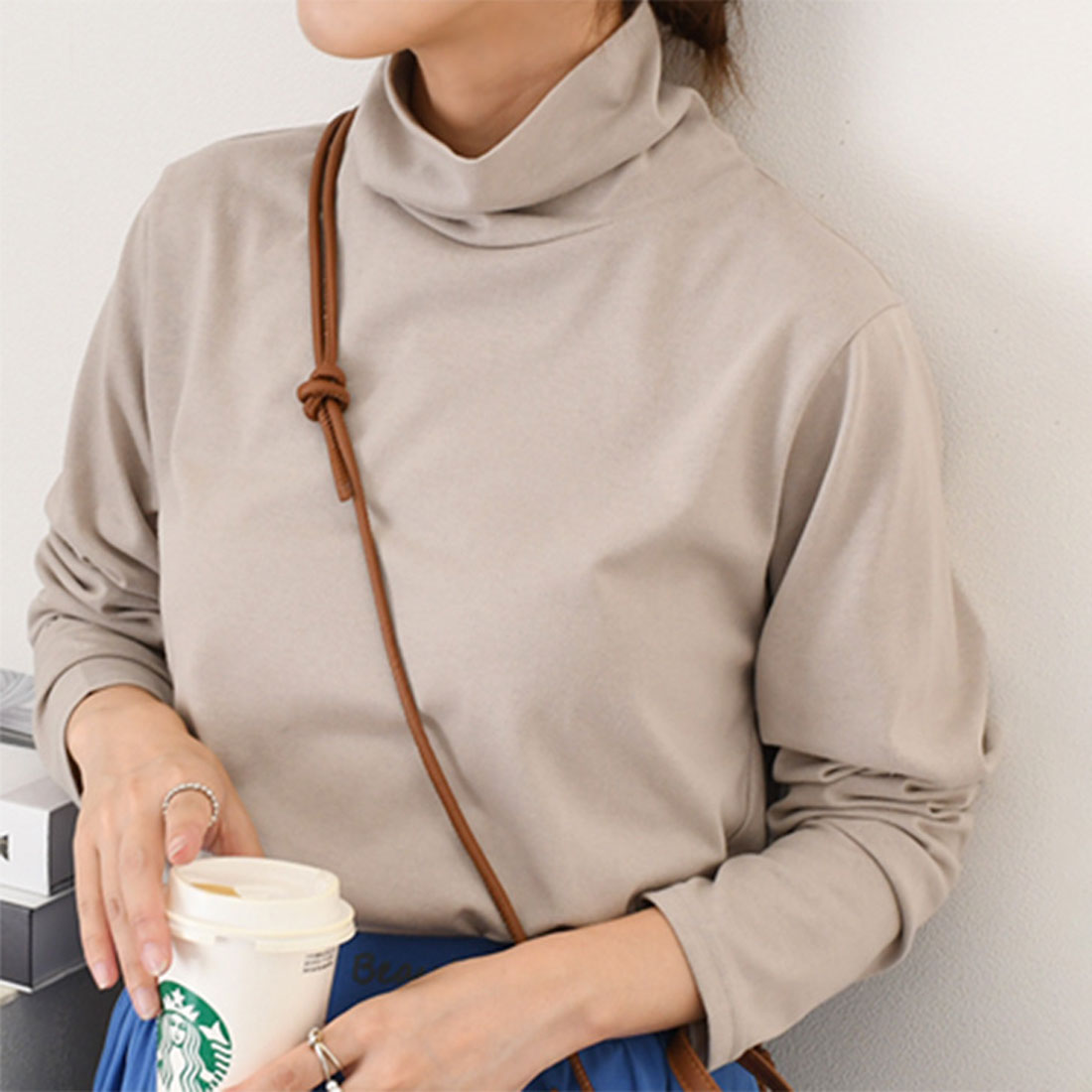 リアルスタイル REAL STYLE カットソー レディース タートルネック 長袖 ヘビーウェイト 春 夏 秋 冬 ハイネック Tシャツ ロンT トップス インナー 無地 オフィス (ベージュ) ベージュ