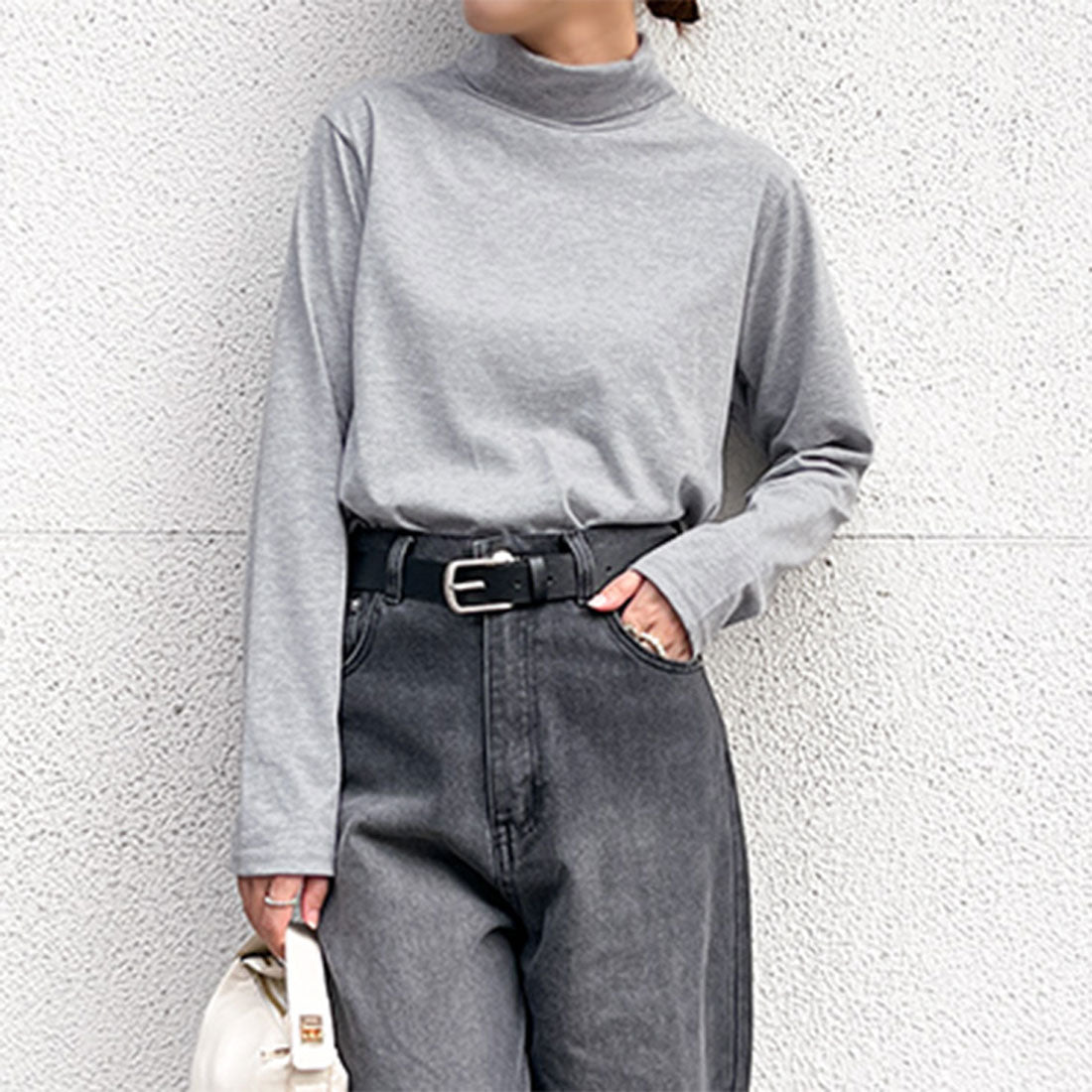 リアルスタイル REAL STYLE カットソー レディース タートルネック 長袖 ヘビーウェイト 春 夏 秋 冬 ハイネック Tシャツ ロンT トップス インナー 無地 オフィス (杢グレー) 杢グレー