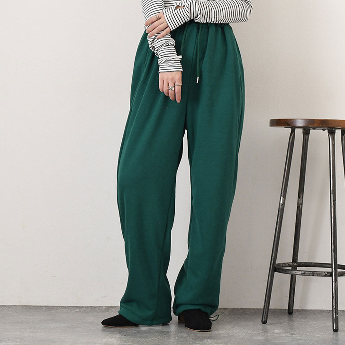 リアルスタイル REAL STYLE スウェットパンツ レディース ワイドパンツ ジョガーパンツ 厚手 秋 冬 部屋着 スポーツ 運動 ゆったり ウエストゴム スエット ボトムス (グリーン) グリーン