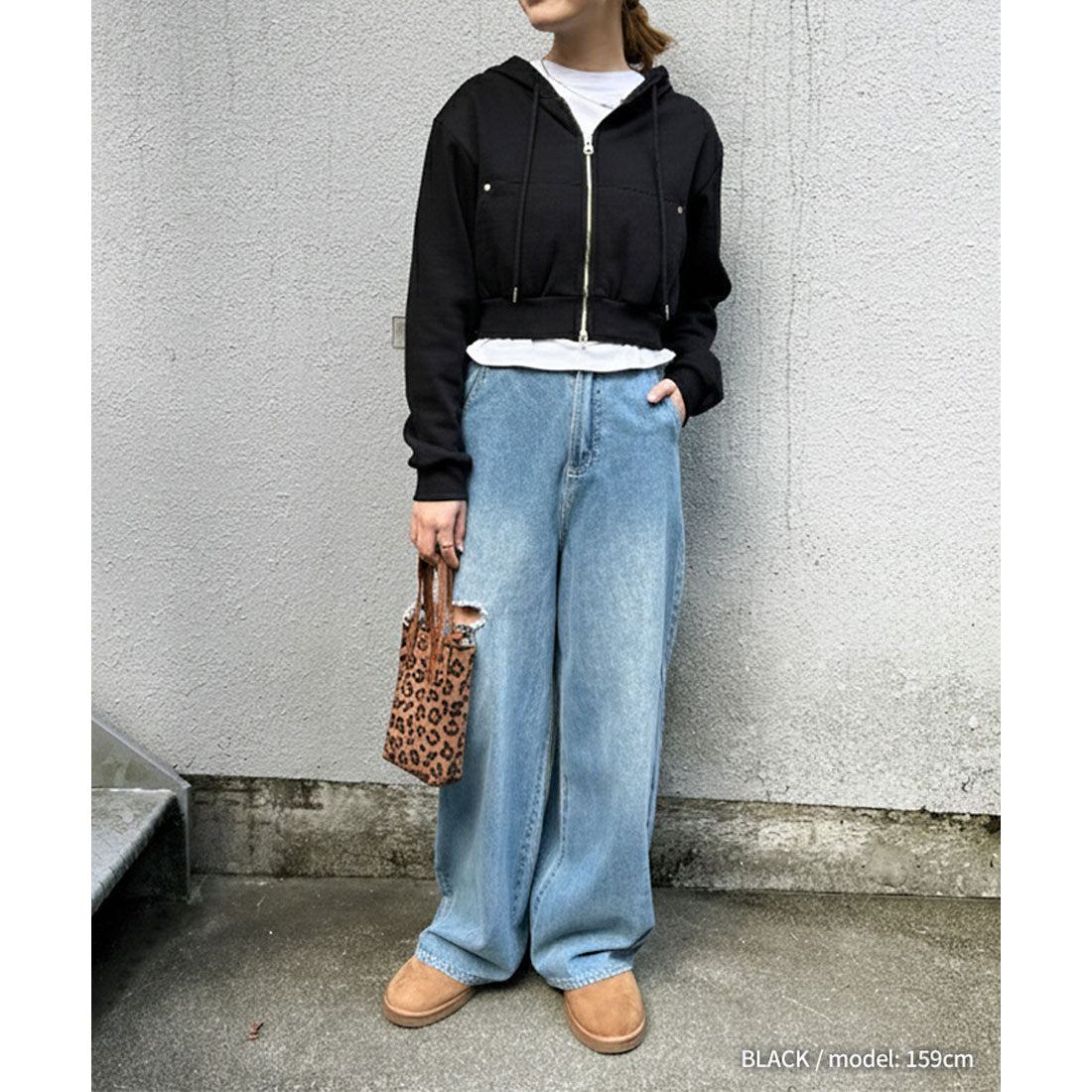 リアルスタイル REAL STYLE パーカー レディース ジップ 秋冬 長袖 裏起毛 スウェット ショート丈 アウター トップス 羽織り 上着 セットアップ スエット フード 韓国ファッション チンチャコリア (グレー) グレー