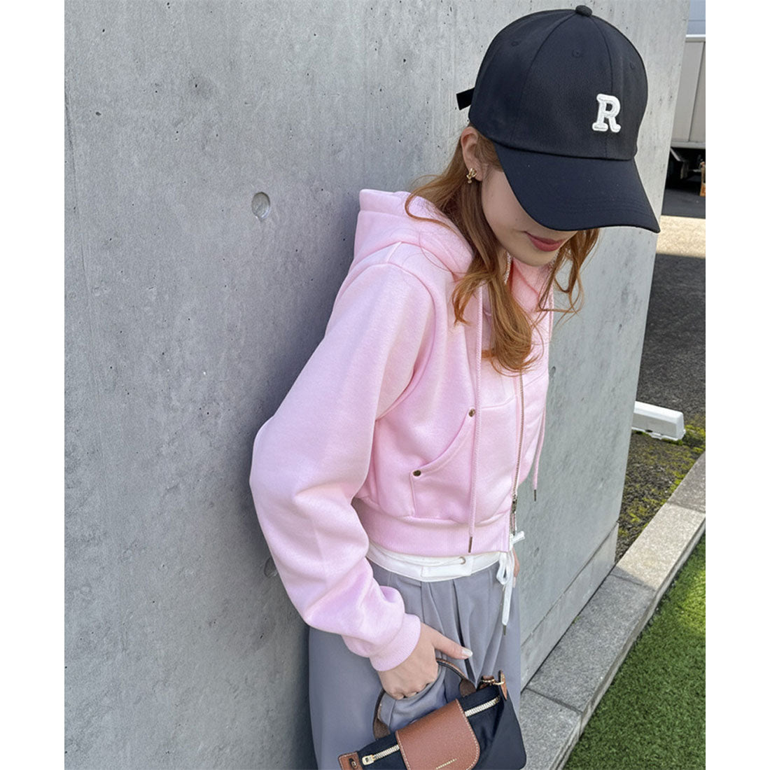 リアルスタイル REAL STYLE パーカー レディース ジップ 秋冬 長袖 裏起毛 スウェット ショート丈 アウター トップス 羽織り 上着 セットアップ スエット フード 韓国ファッション チンチャコリア (グレー) グレー