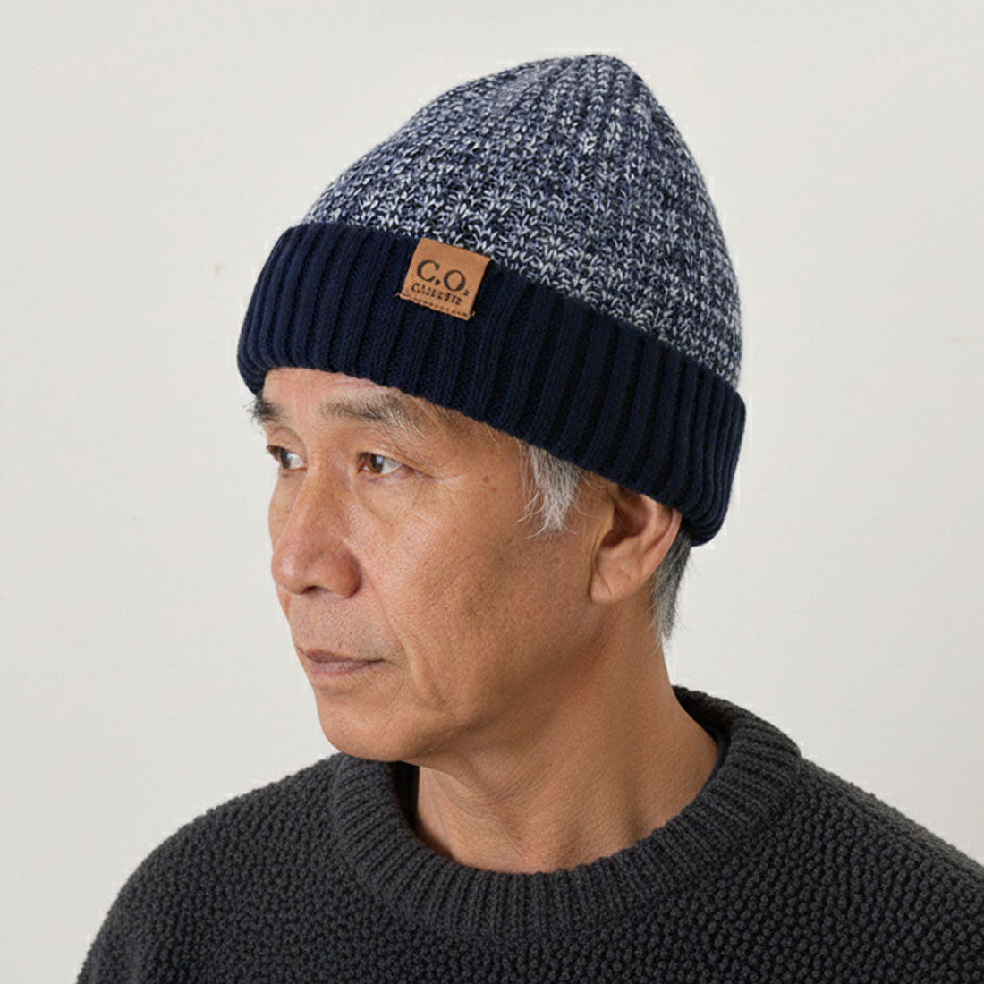 リアルスタイル REAL STYLE ニット帽 レディース メンズ 帽子 ビーニー ニットキャップ 秋冬 暖かい あったか 防寒 折りたたみ 裏ボア もこもこ おしゃれ 男女兼用 (ネイビー×ホワイト) ネイビー×ホワイト