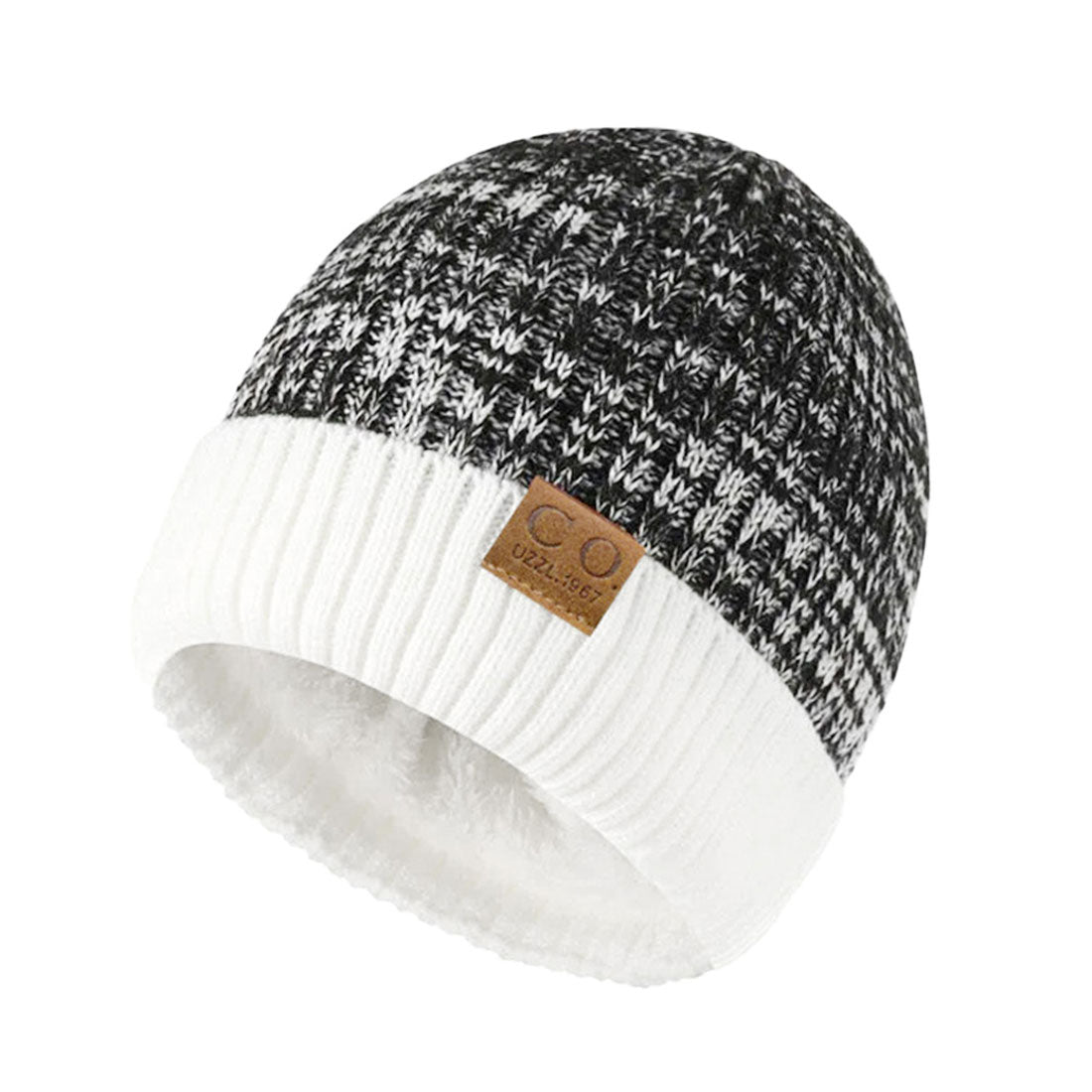 リアルスタイル REAL STYLE ニット帽 レディース メンズ 帽子 ビーニー ニットキャップ 秋冬 暖かい あったか 防寒 折りたたみ 裏ボア もこもこ おしゃれ 男女兼用 (ブラック×ホワイト) ブラック×ホワイト