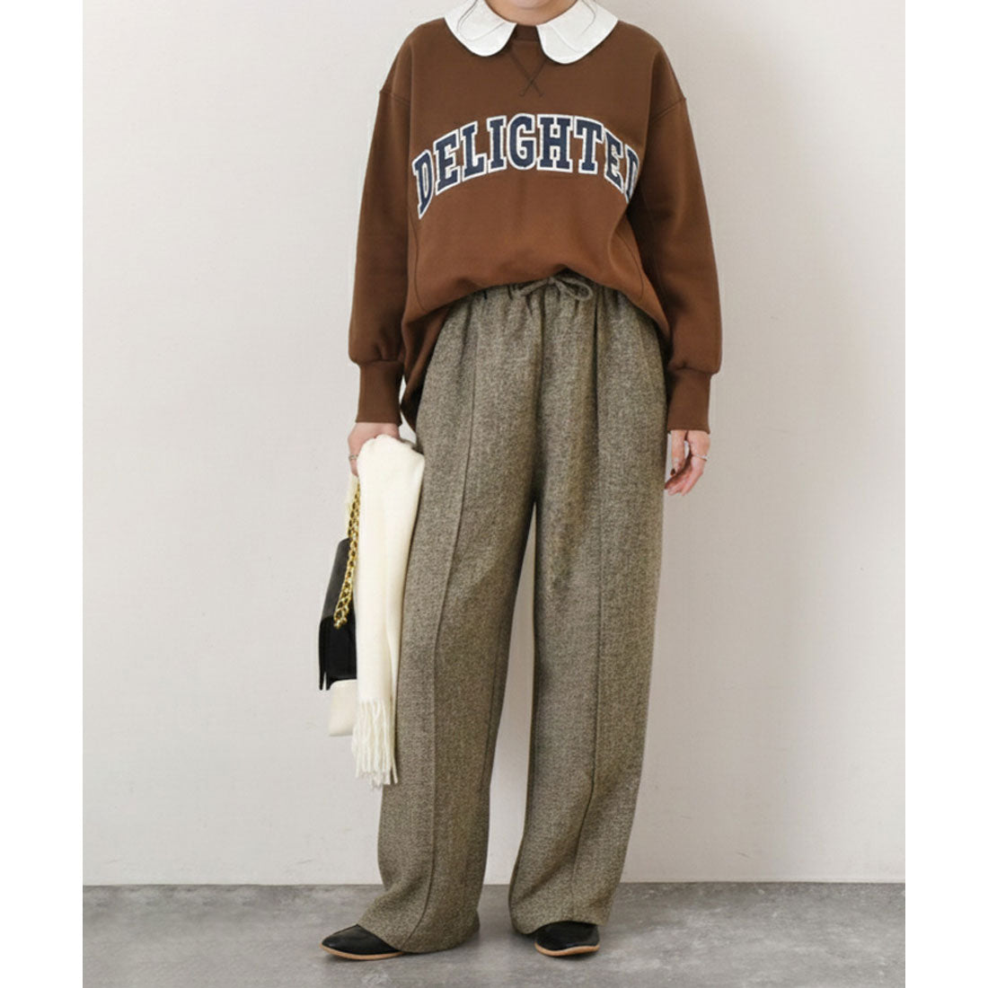 リアルスタイル REAL STYLE ワイドパンツ レディース 春 夏 秋 冬 きれいめ ツイード 薄手 ウエストゴム ハイウエスト ボトムス おしゃれ オフィス シワになりにくい (ブラック) ブラック