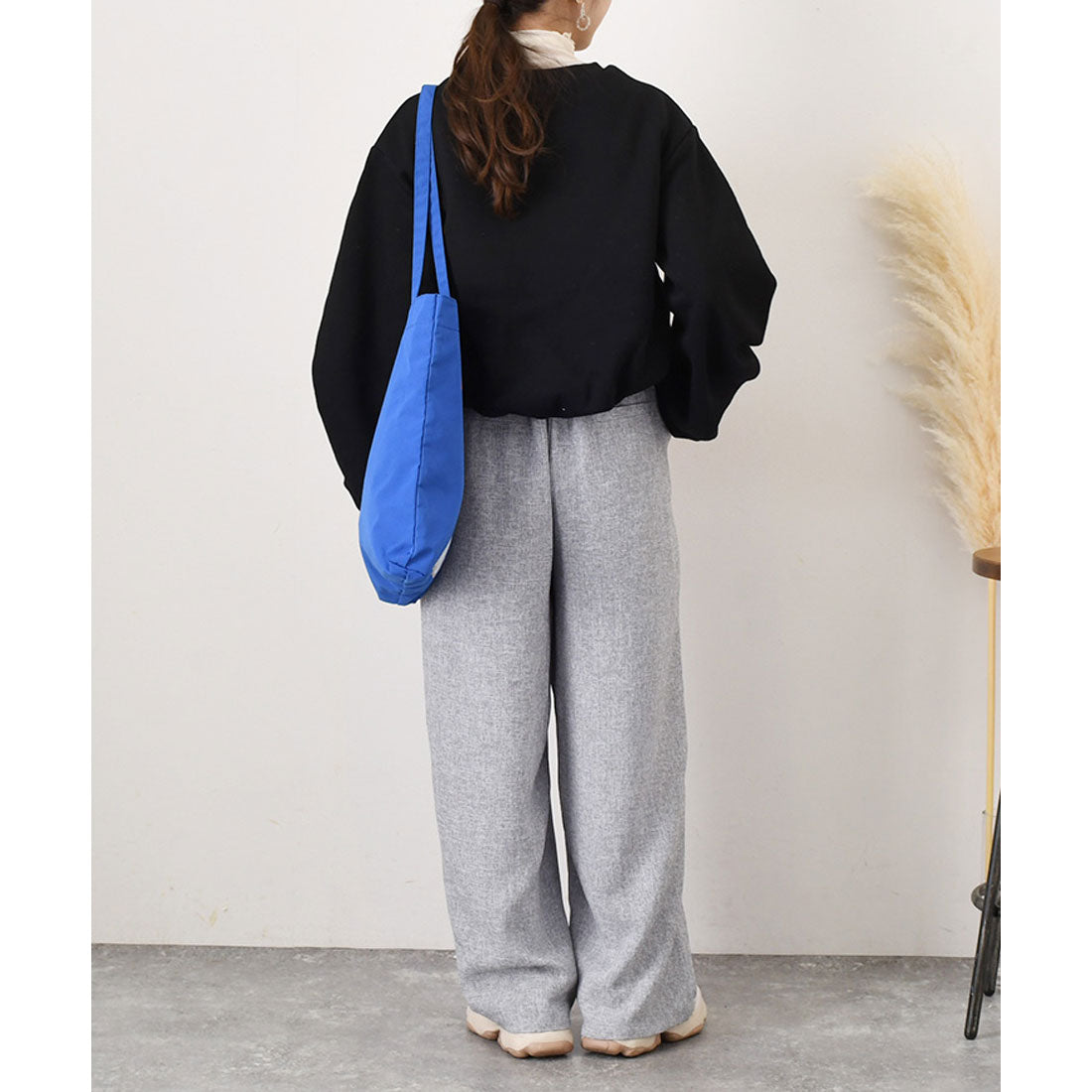 リアルスタイル REAL STYLE ワイドパンツ レディース 春 夏 秋 冬 きれいめ ツイード 薄手 ウエストゴム ハイウエスト ボトムス おしゃれ オフィス シワになりにくい (ブラック) ブラック