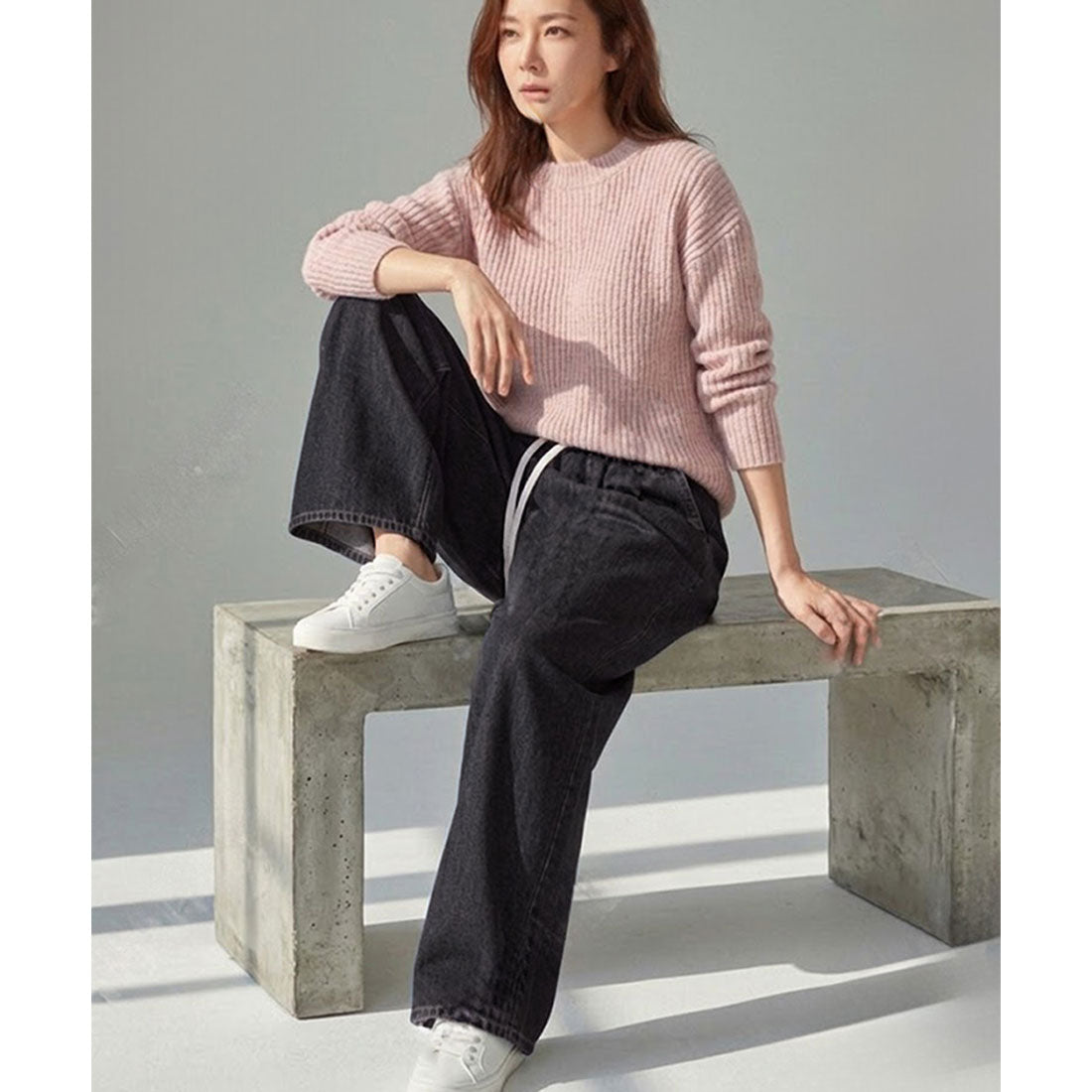リアルスタイル REAL STYLE デニムパンツ レディース ワイド ウエストゴム ストレッチ 薄手 ボトムス ジーンズ ジーパン ズボン ゆったり 大きめ ポケット おしゃれ (ブルー) ブルー