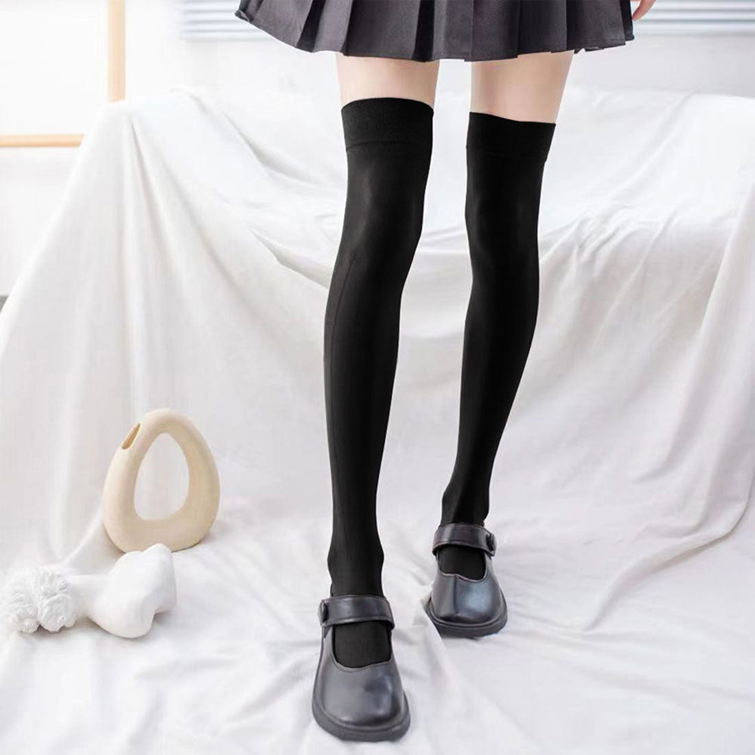 真實的真實風格的膝蓋高襪子白色黑色襪子白色灰色白色灰色灰色長舞coplay統一西里