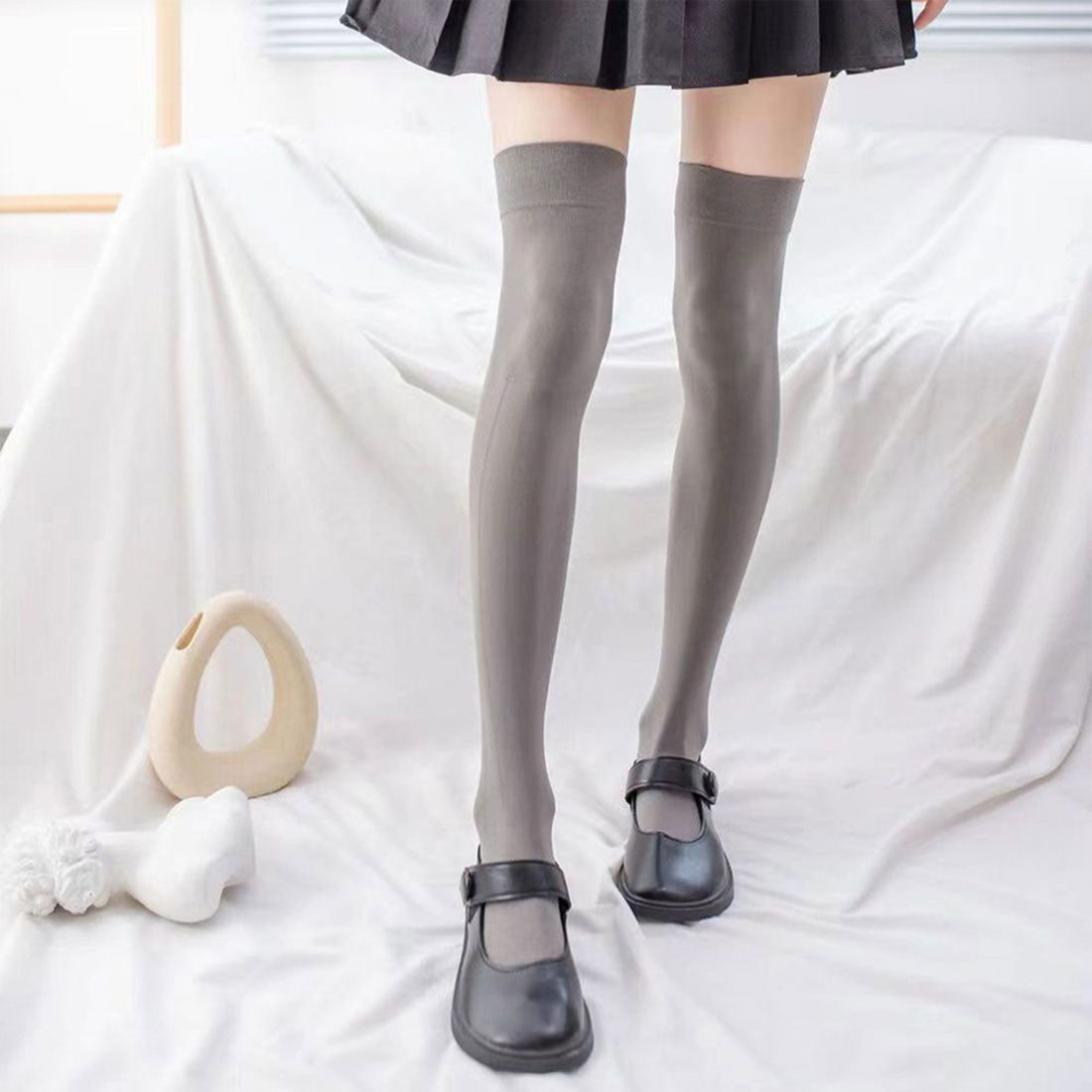 真實的真實風格的膝蓋高襪子白色黑色襪子白色灰色白色灰色灰色長舞coplay統一西里