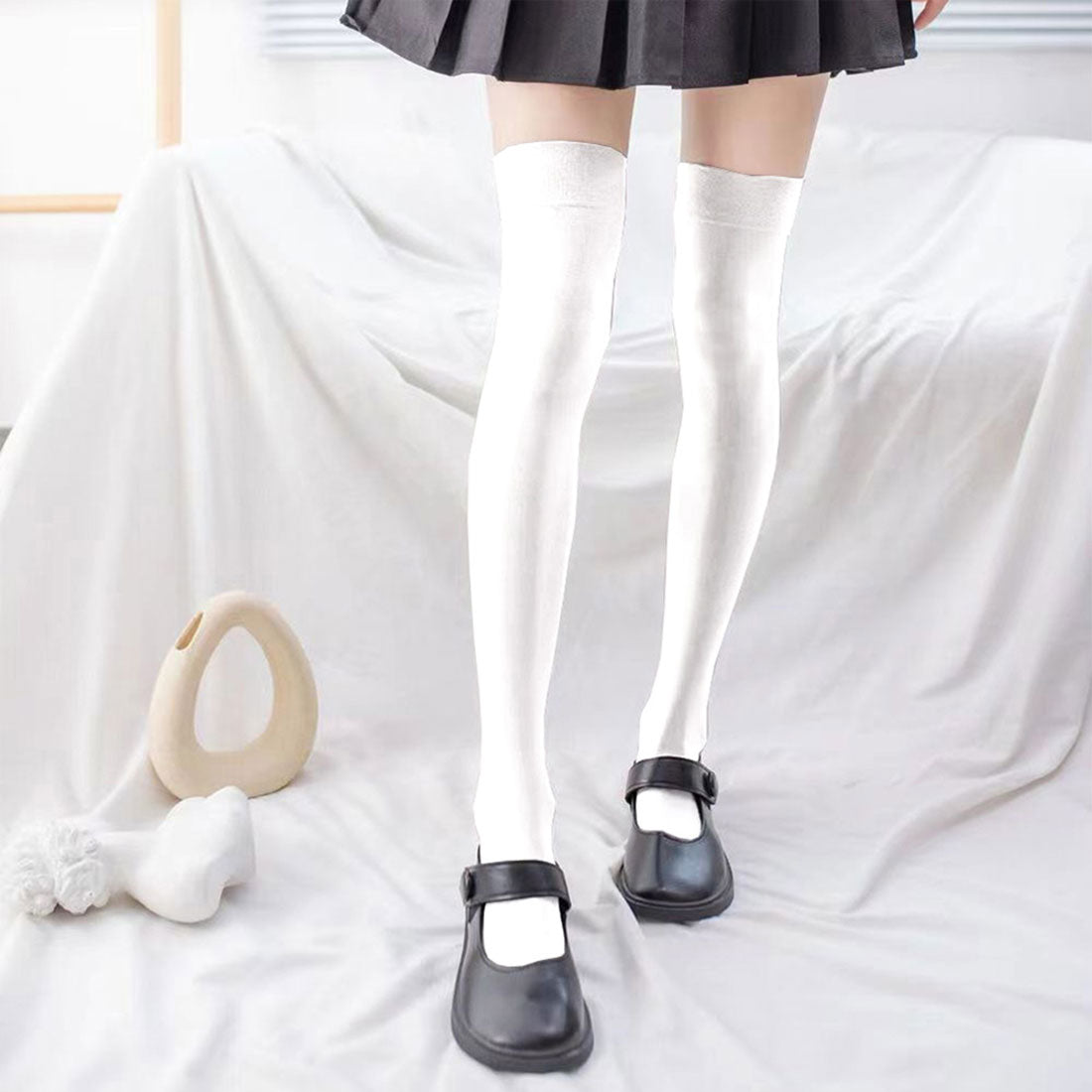 真實的真實風格的膝蓋高襪子白色黑色襪子白色灰色白色灰色灰色長舞coplay統一西里