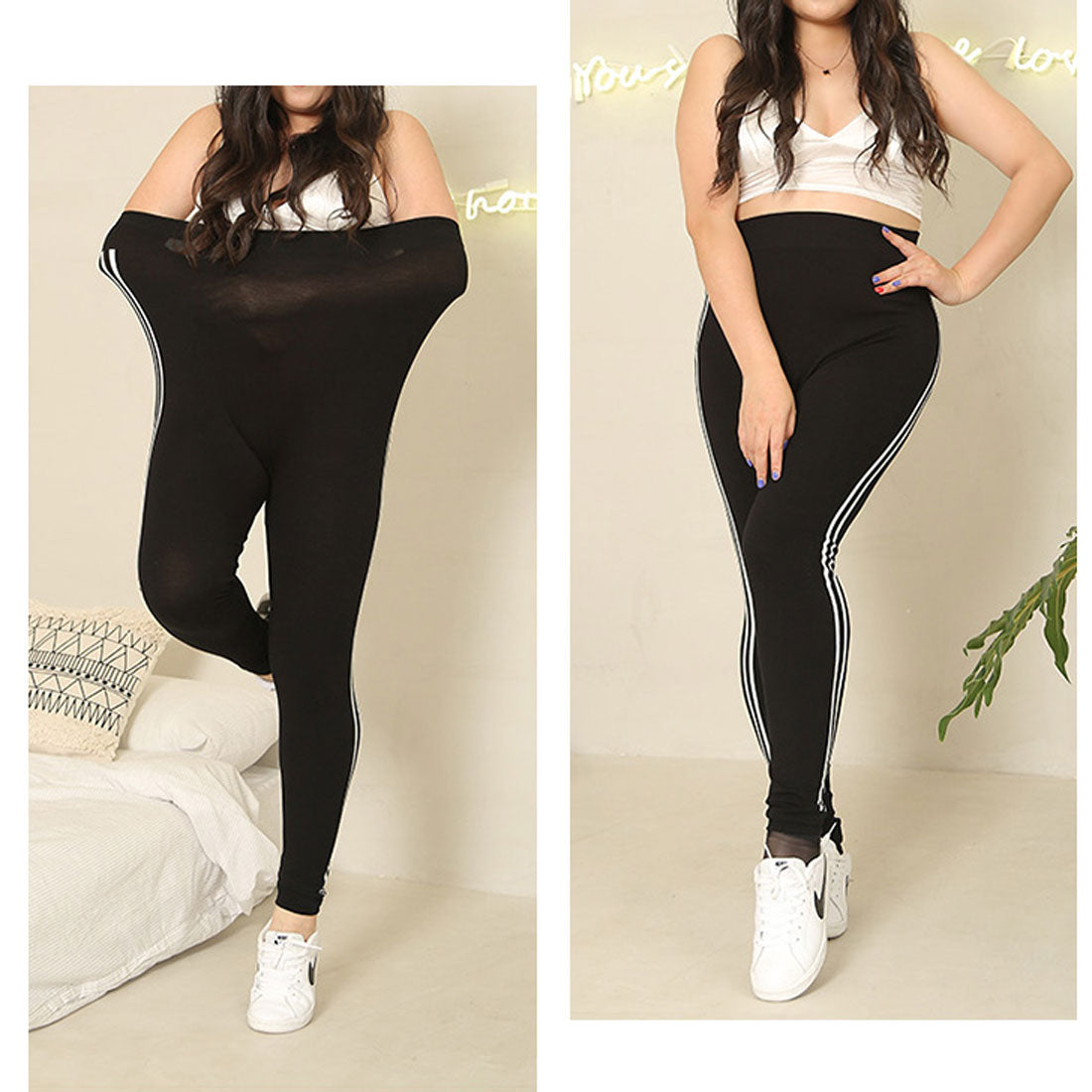 REAL STYLE Leggings for Women, Pants, Fleece Lining, Winter, Summer, Large Size, 10/10 Length, Pajamas, Sports, Yoga, Cold Protection, Warm, Golf, Tights, Side Lines