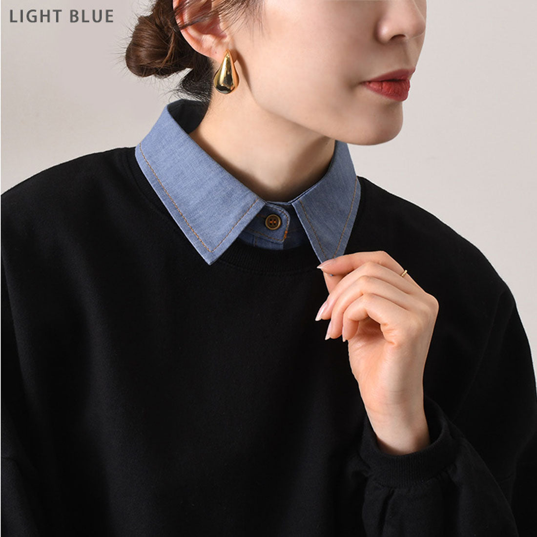 REAL STYLE Detachable collar, detachable collar, ladies', dungaree shirt, denim, innerwear, blouse, layered look, stylish, Korean, spring/summer, fall/winter, cute, daily