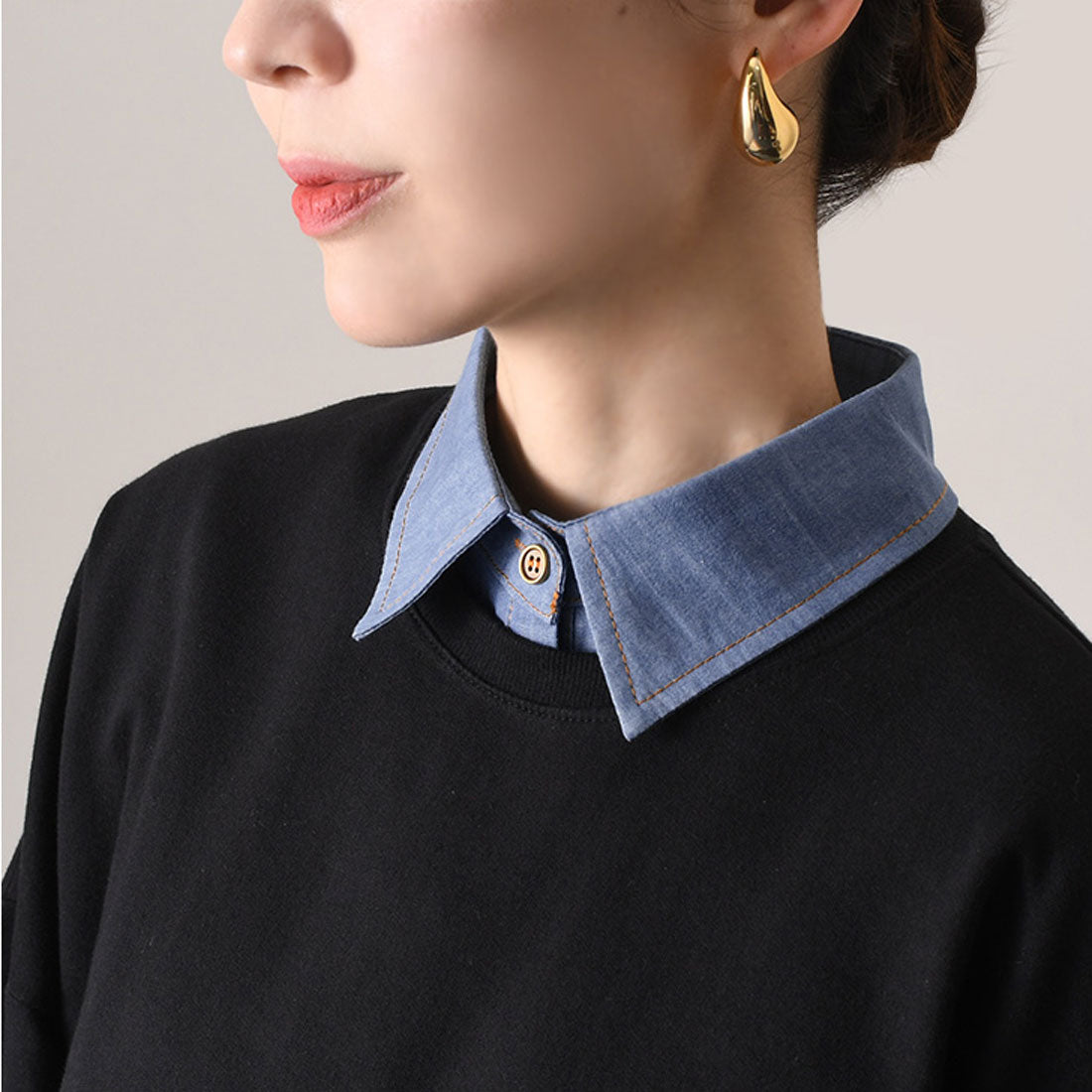 REAL STYLE Detachable collar, detachable collar, ladies', dungaree shirt, denim, innerwear, blouse, layered look, stylish, Korean, spring/summer, fall/winter, cute, daily