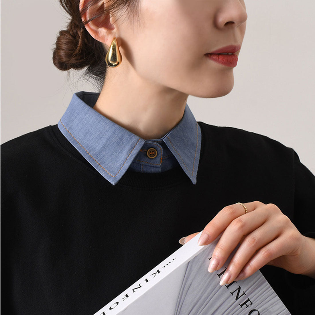 REAL STYLE Detachable collar, detachable collar, ladies', dungaree shirt, denim, innerwear, blouse, layered look, stylish, Korean, spring/summer, fall/winter, cute, daily