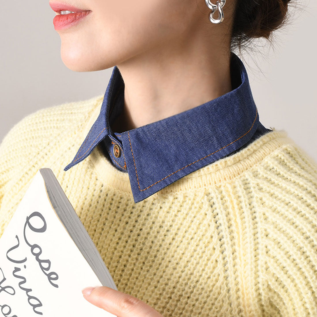 REAL STYLE Detachable collar, detachable collar, ladies', dungaree shirt, denim, innerwear, blouse, layered look, stylish, Korean, spring/summer, fall/winter, cute, daily