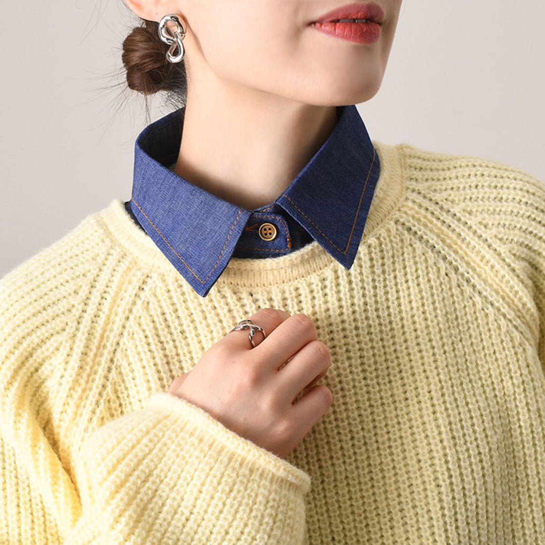 REAL STYLE Detachable collar, detachable collar, ladies', dungaree shirt, denim, innerwear, blouse, layered look, stylish, Korean, spring/summer, fall/winter, cute, daily