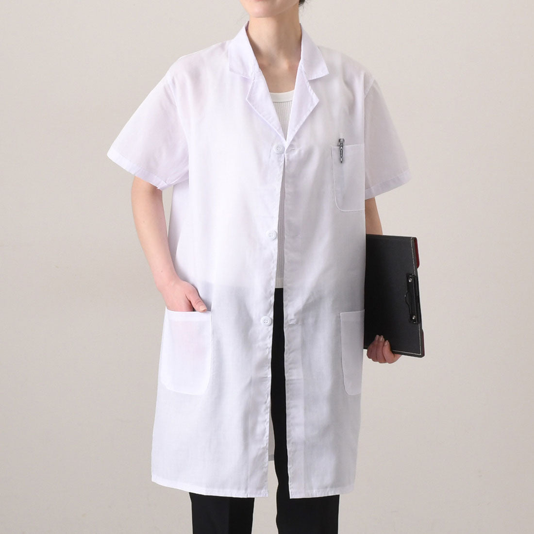 REAL STYLE 男女白大褂大碼短袖時尚單人男女醫生外套檢查服實驗服醫學生醫生護士