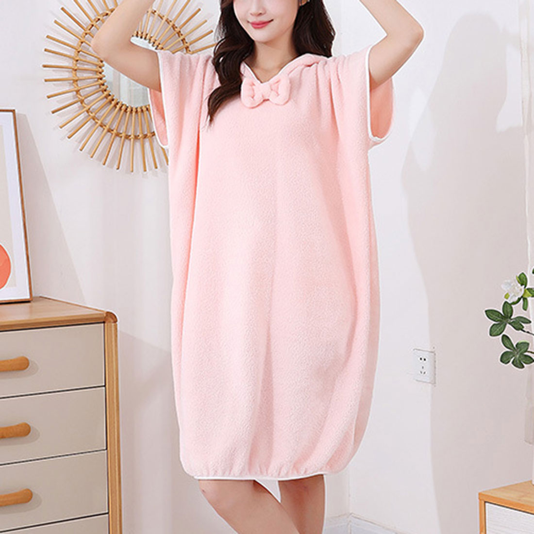 リアルスタイル REAL STYLE バスローブ ラップタオル ポンチョ レディース 着るバスタオル 大判 ワンピース ルームウェア 大人用 おしゃれ 夏 着る お風呂上り スパ 湯上りワンピース,ピンク