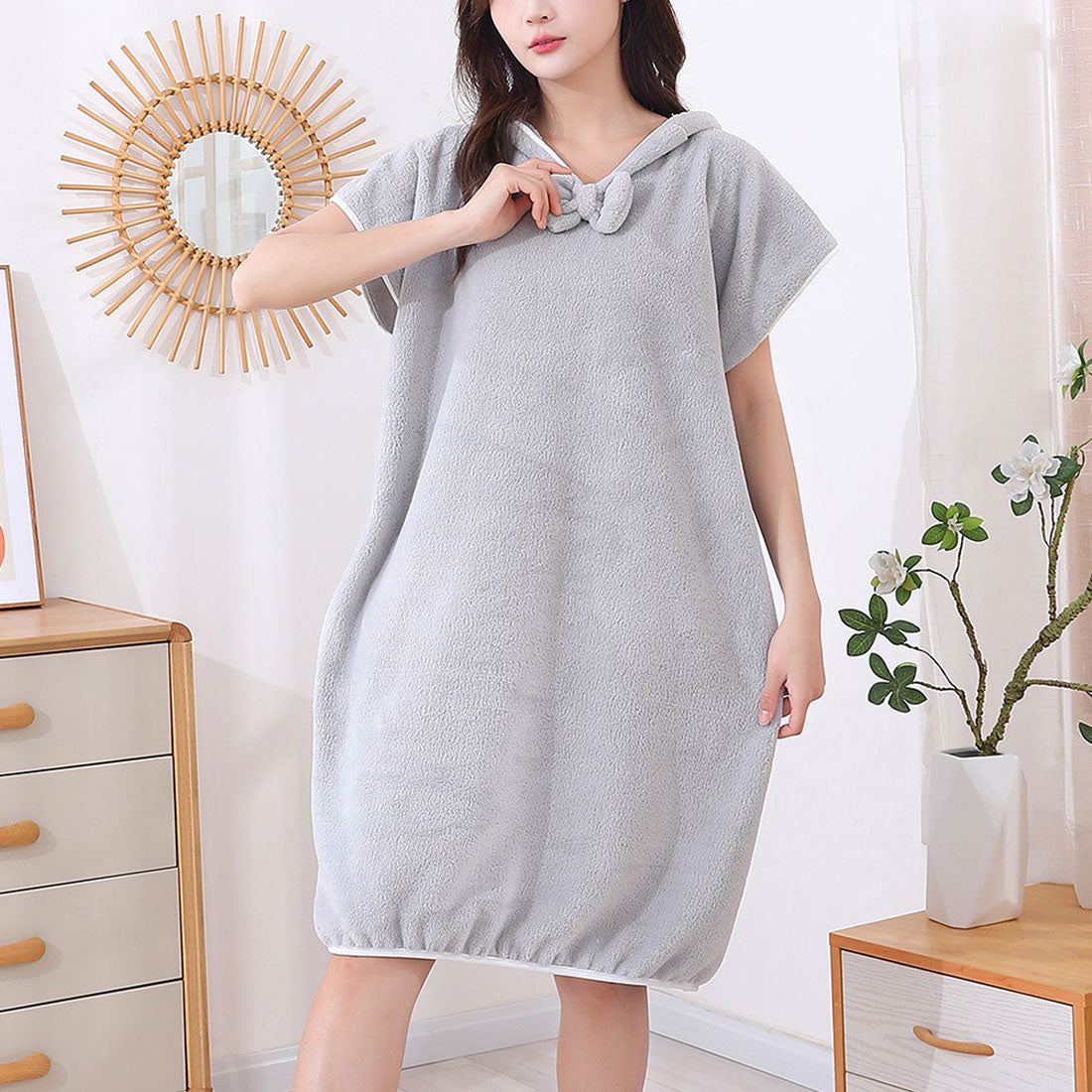 リアルスタイル REAL STYLE バスローブ ラップタオル ポンチョ レディース 着るバスタオル 大判 ワンピース ルームウェア 大人用 おしゃれ 夏 着る お風呂上り スパ 湯上りワンピース,グレー