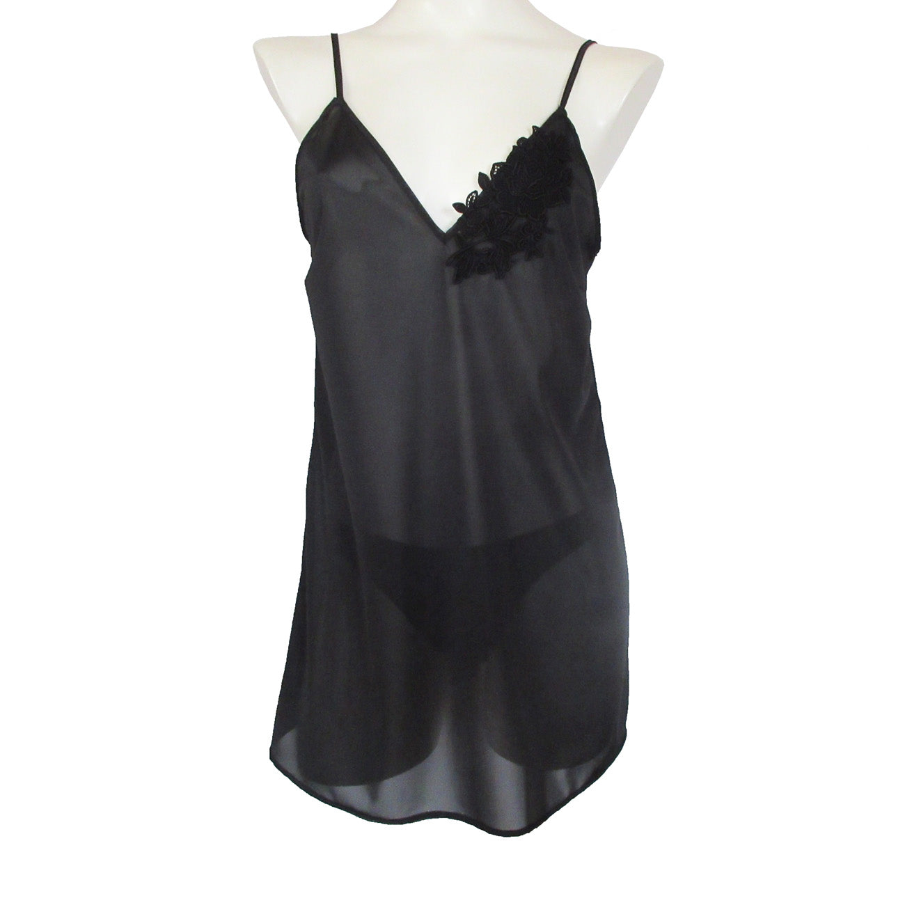 レンヴィ REN-VI トリコット&フラワーモチーフスリップ (ブラック) ブラック