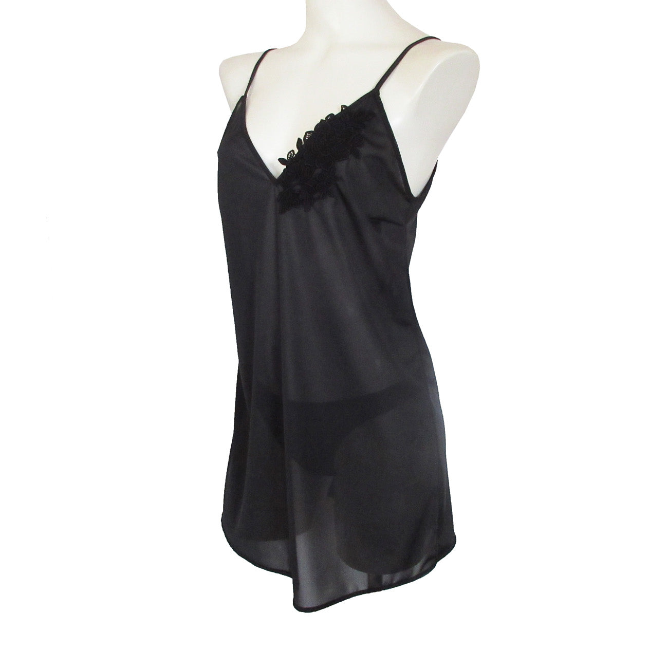 レンヴィ REN-VI トリコット&フラワーモチーフスリップ (ブラック) ブラック